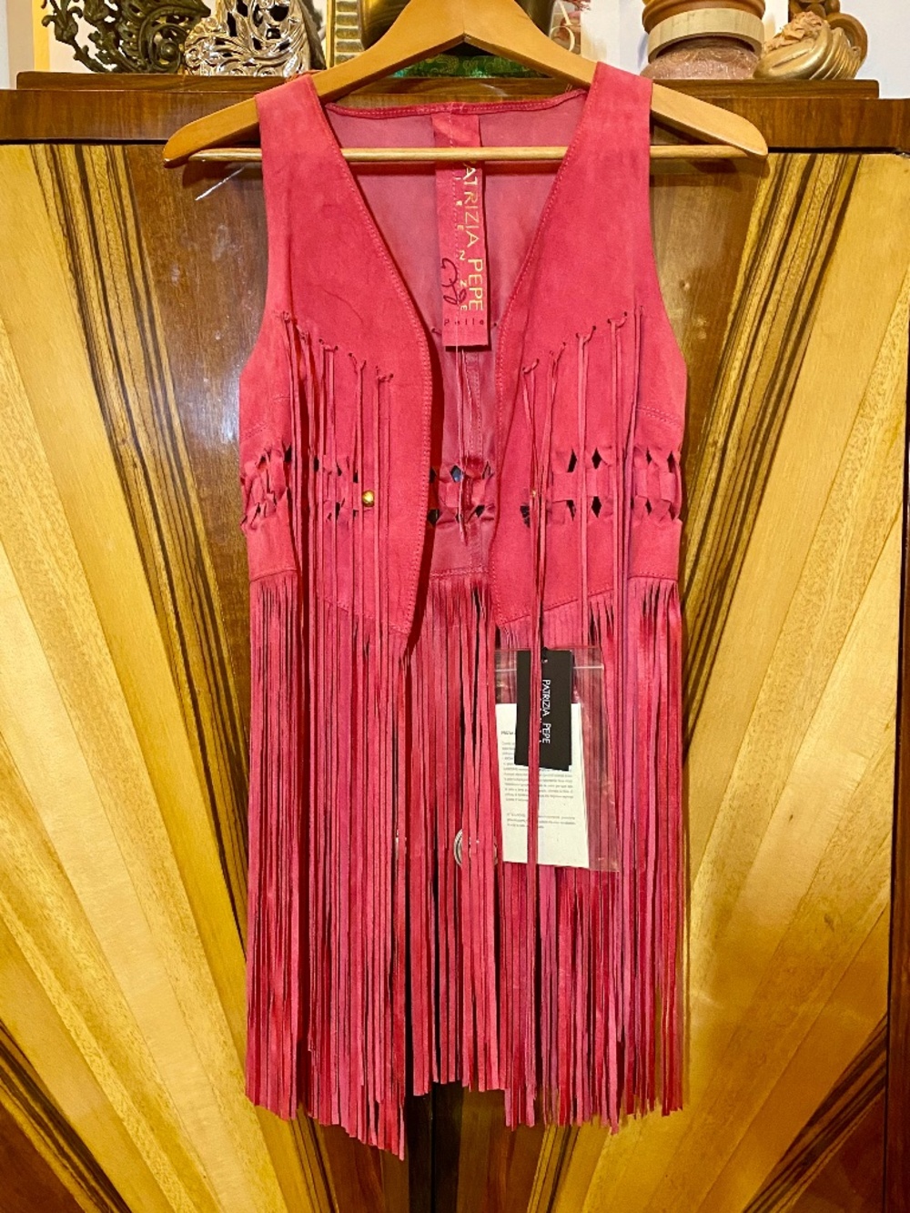 Patrizia Pepe Cherry Red Suede Fringe Vest - NWT - Sz. S